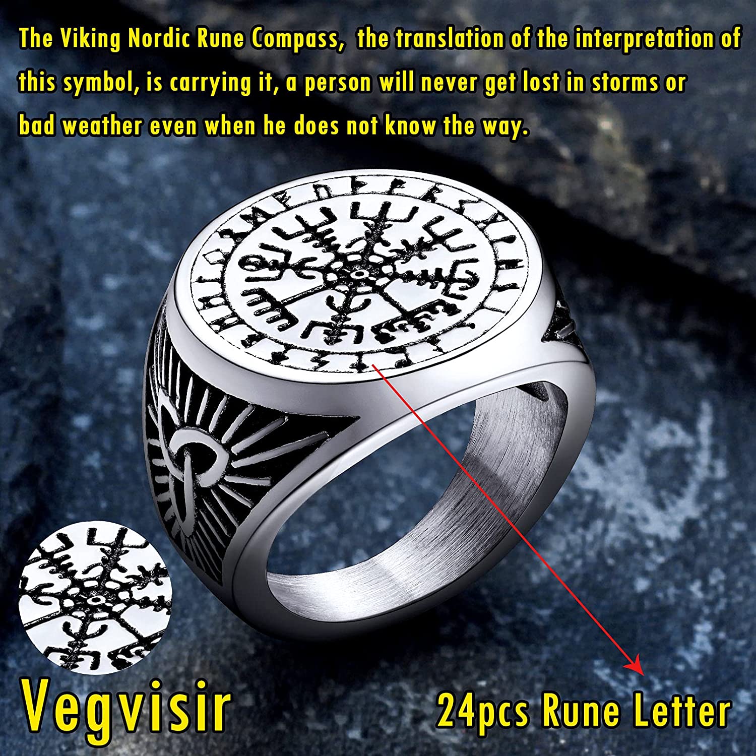 Norse Ring Men Signet s Viking Jewellery Runic Compass Vegvisir Thumb Stainless Steel Nordic s Gift for Halloween
