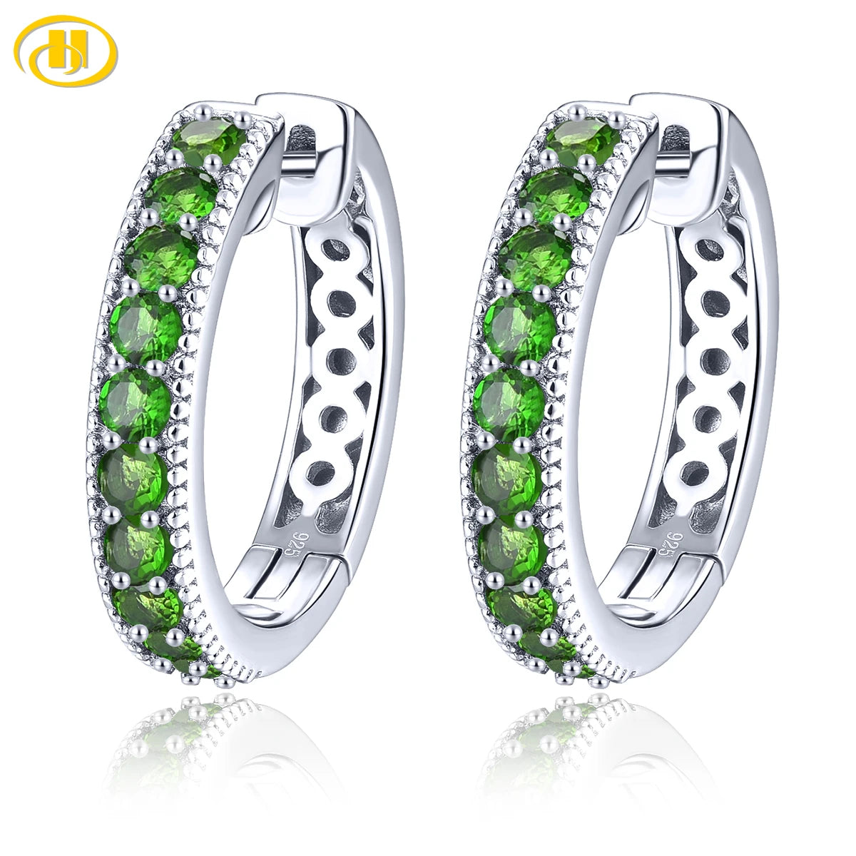 Natural Chrome Diopside Sterling Silver Hoop Earrings 1.5 Carats Genuine Gemstone Classic Style Fine Jewelrys S925 Gifts Default Title