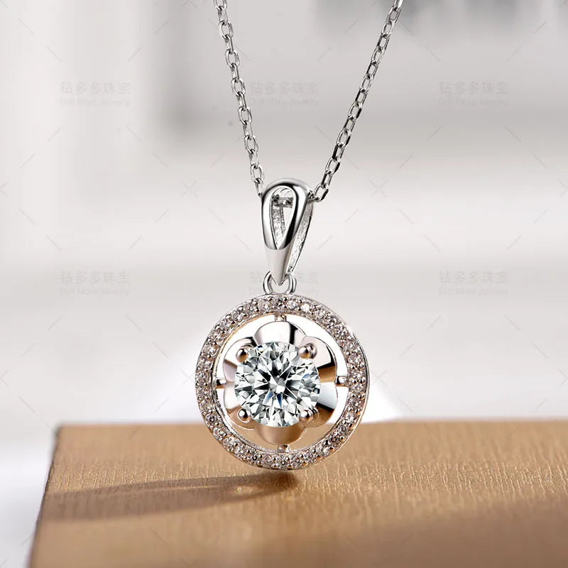 S925 Silver Inlaid Moissanite 1 Carat Women's Necklace Classic Simple Temperament Pendant Jewelry In Stock