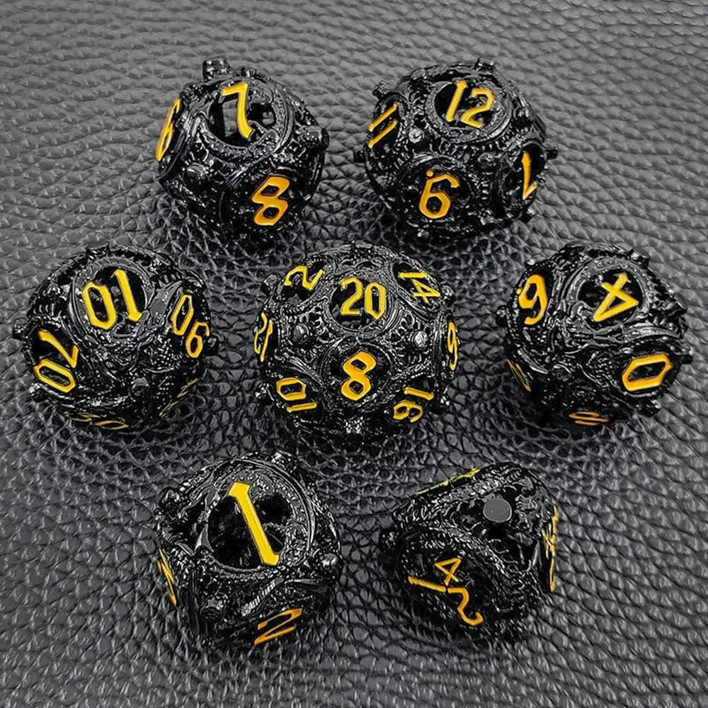 7Pcs Metal Hollow Dice Set Hollow Polyhedral Metal Dices Table Games Accessory For D&d DND D6 D8 D10 D12 D20