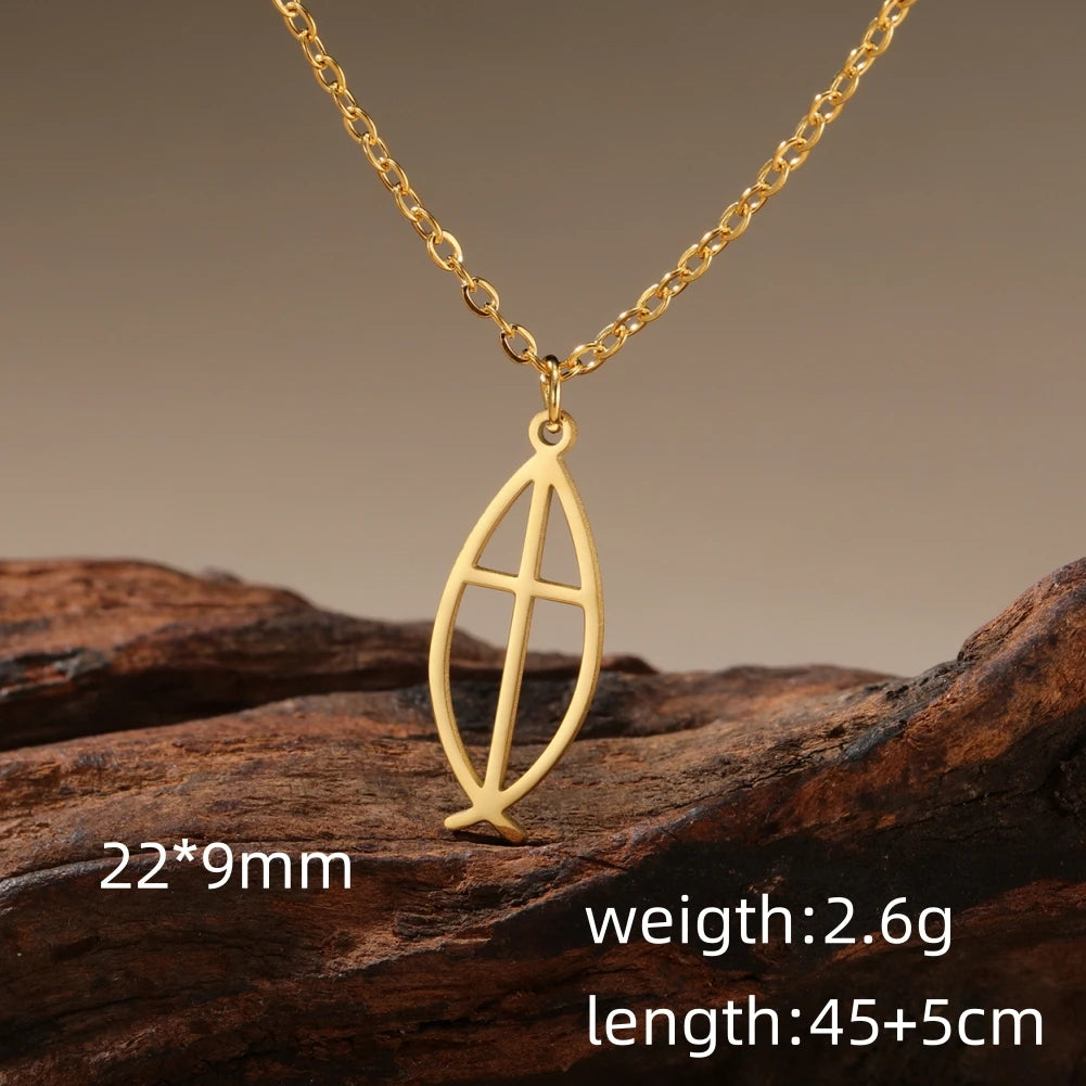 LIKGREAT Christian Jesus Fish Pendant Necklace for Women Stainless Steel Ichthys Faith Pray Choker Jewelry Valentine's Day Gifts
