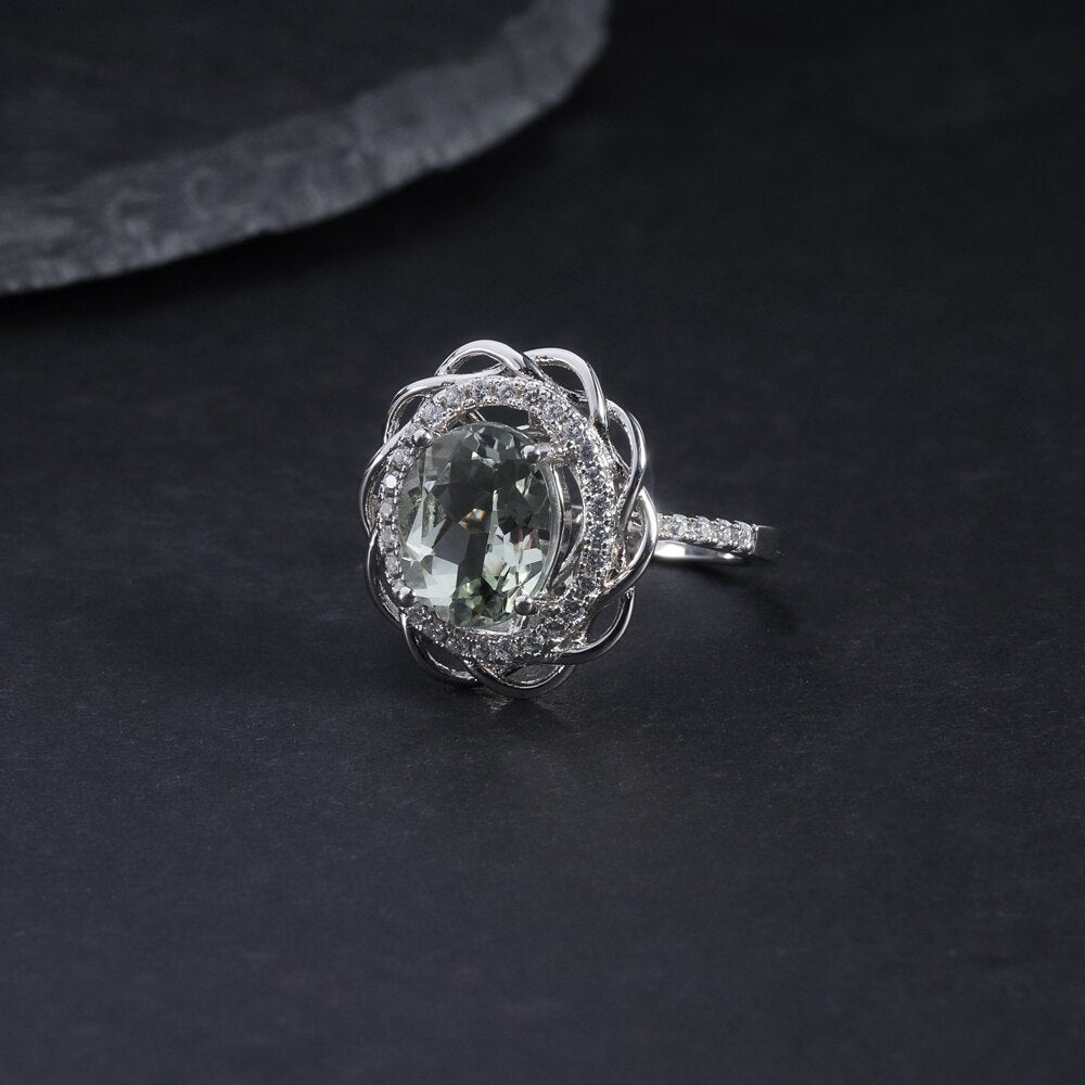 GEM&#39;S BALLET 925 Sterling Silver Green Amethyst Oval Cut Wedding Ring Fashion Fine Jewelry Gift For Women Wholesale Anniversary