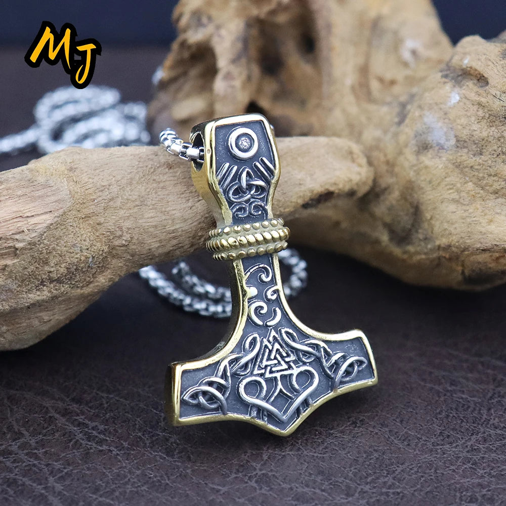 Vintage Men Viking Thor's Hammer Pendant Classic Nordic Celtic Knot Necklace Stainless Steel Scandinavian Jewelry Gift