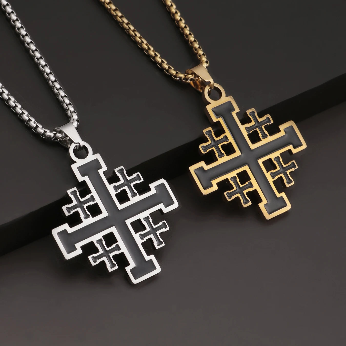1PC Vintage Man's Durable Stainless Steel Jerusalem Crusader Templar Cross Necklace for Men Spiritual Jewelry