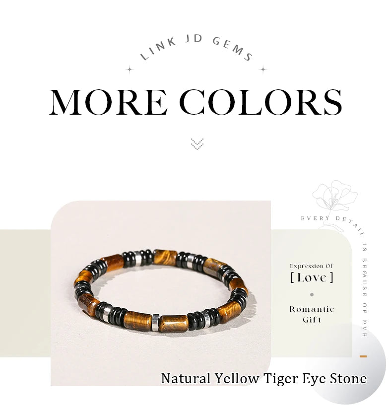 JD Natural Yellow Tiger Eye Stone Tube Shape Bracelets for Women Men Classic Stainless Steel Elastic Bangles Yoga Energy Gifts