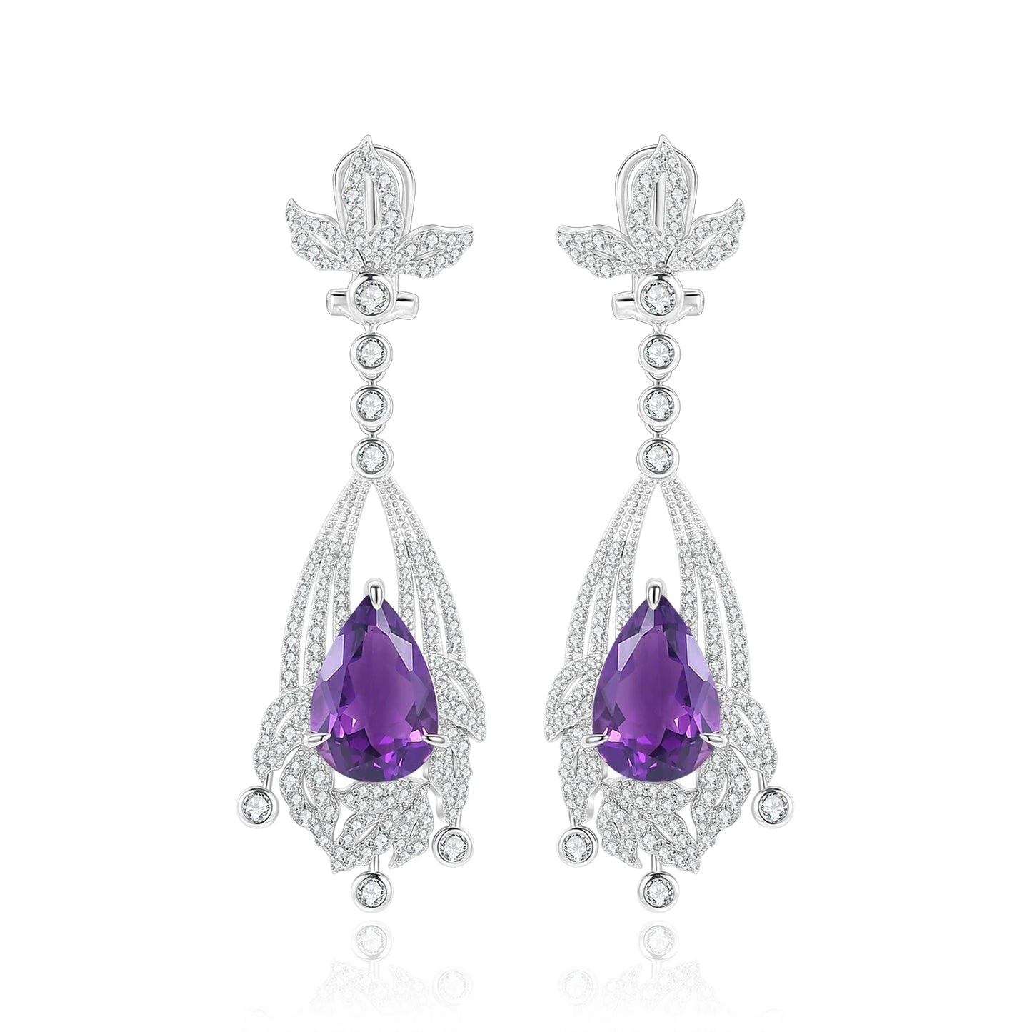 GEM'S BALLET Natural Amethyst Statement Earrings in 925 Sterling Silver Chandelier Earrings Luxury Bridal Jewelry Gift For Her Amethyst 925 Sterling Silver CHINA