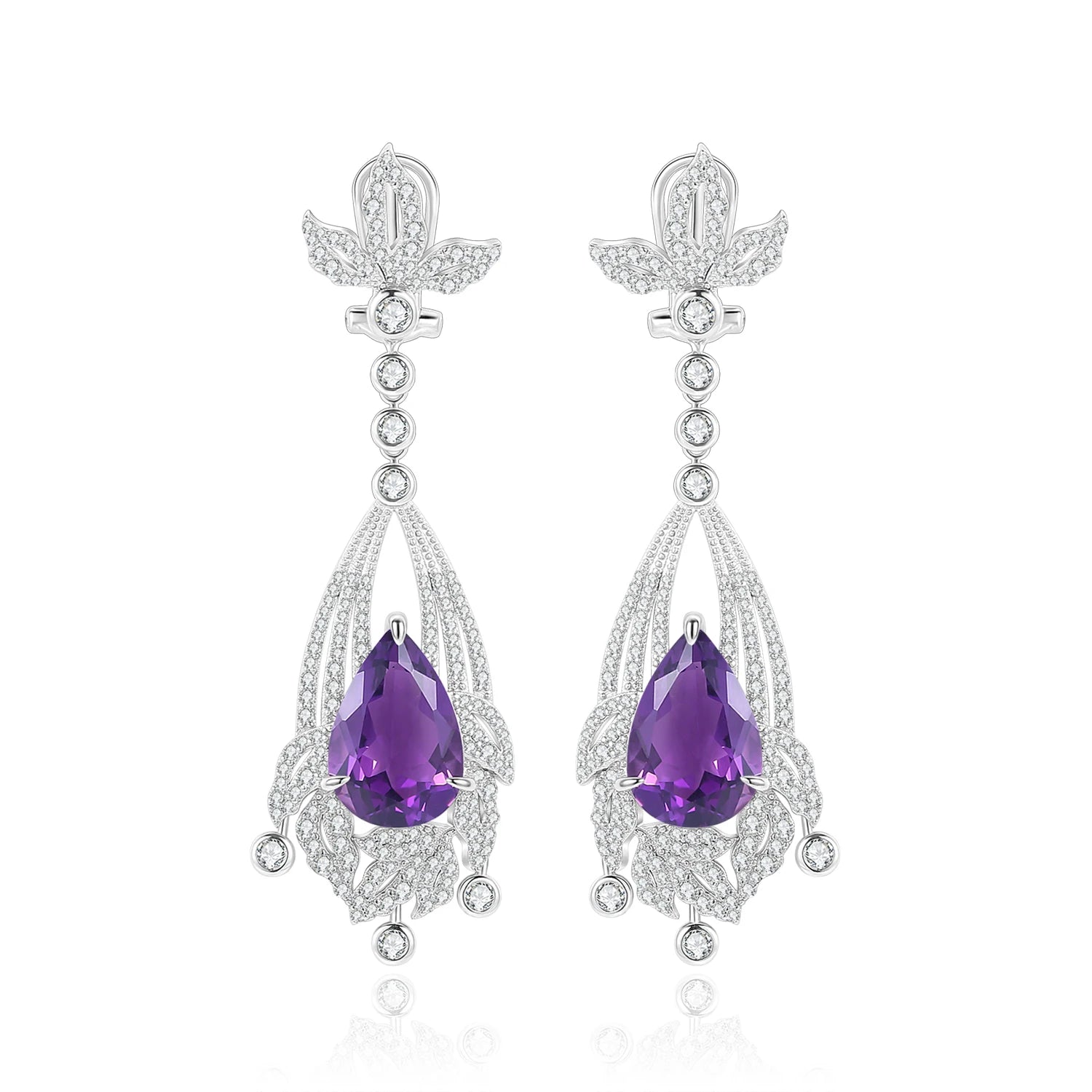 GEM'S BALLET Natural Amethyst Statement Earrings in 925 Sterling Silver Chandelier Earrings Luxury Bridal Jewelry Gift For Her Amethyst 925 Sterling Silver CHINA