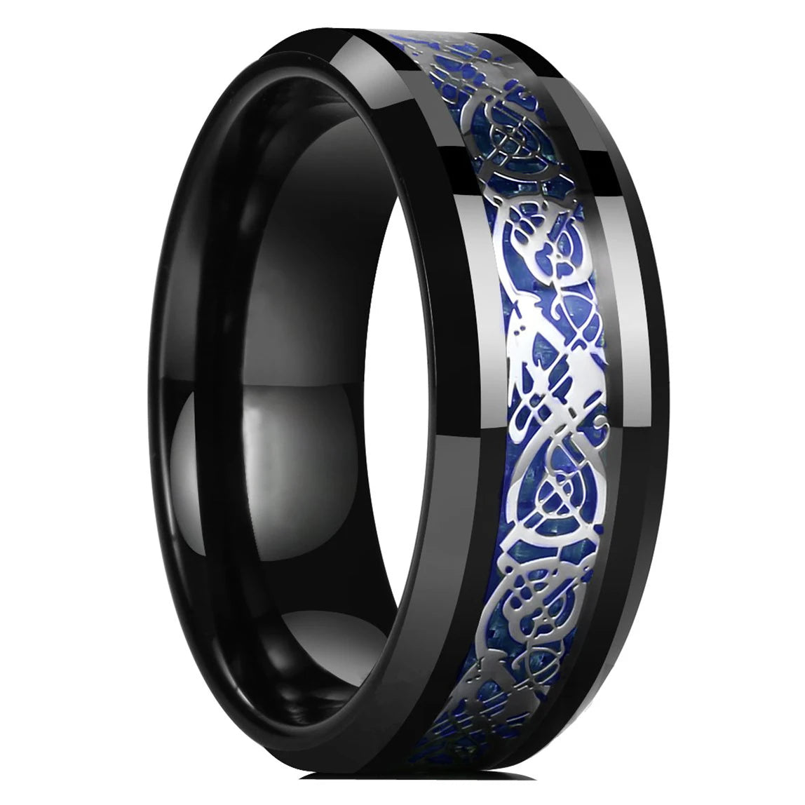 21 Colors 8mm Men's Stainless Steel Celtic Dragon Ring Inlay Red Green Black Carbon Fiber Ring Wedding Band Jewelry Size 6-13