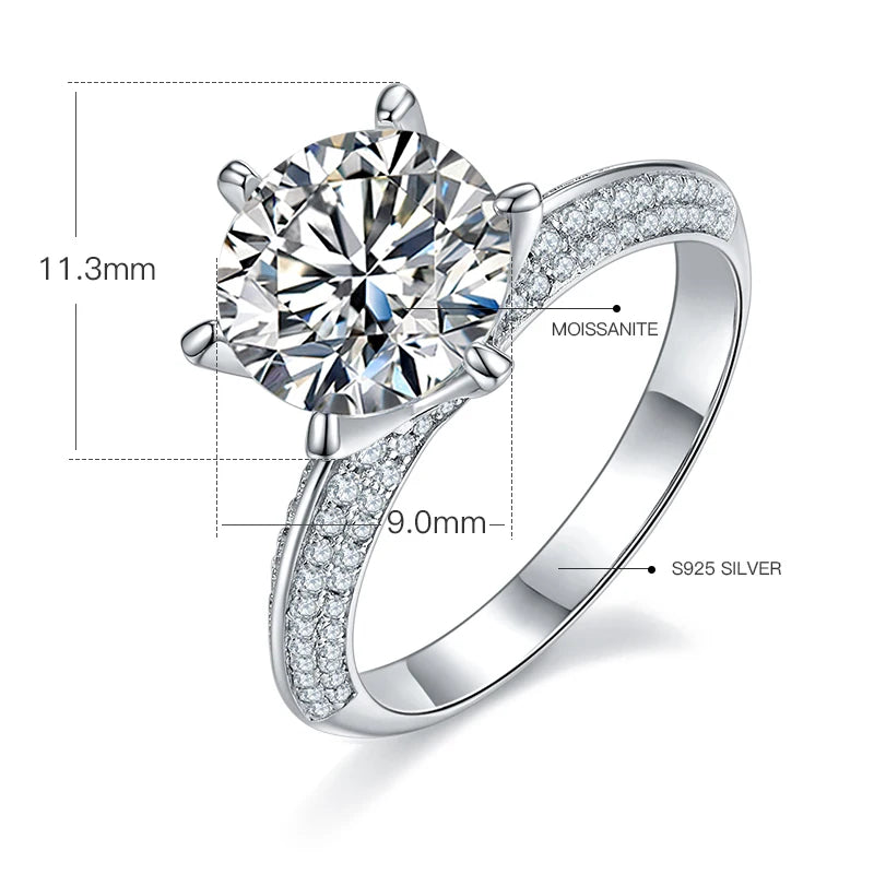 GEM'S BALLET Women's Moissanite Ring, 5.0 Ct Colorless Moissanite, 925 Sterling Silver Engagement Ring, Wedding Proposal Ring 925 Sterling Silver 3.0ct 9mm