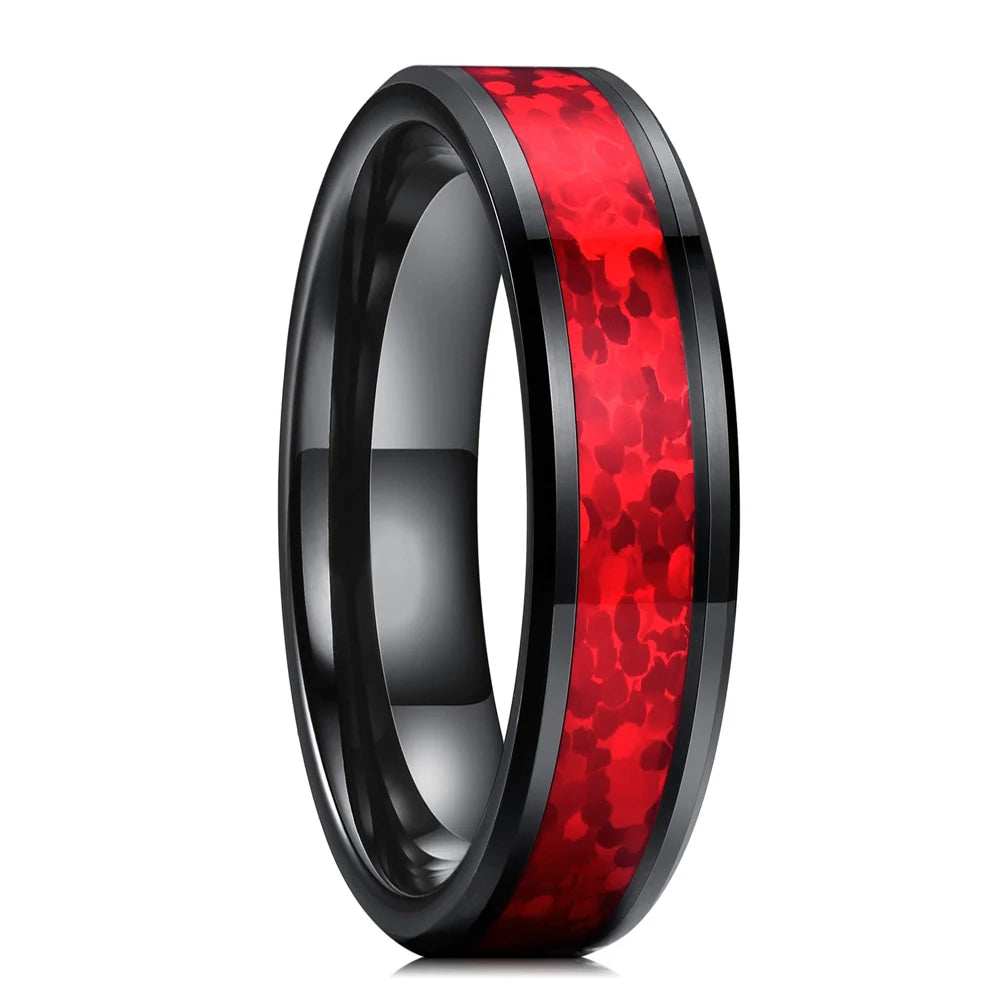 Fashion 4/6/8mm Black Titanium Stainless Steel Wedding Rings Inlay Imitation Red Opal Rings For Men Women Wedding Band Jewelry