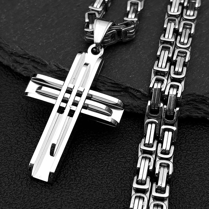 Jesus Christian Cross Pendant Necklaces for Men Stainless Steel Gold Color Hip Hop Chain Necklace Amulet Jewelry Collar Gift