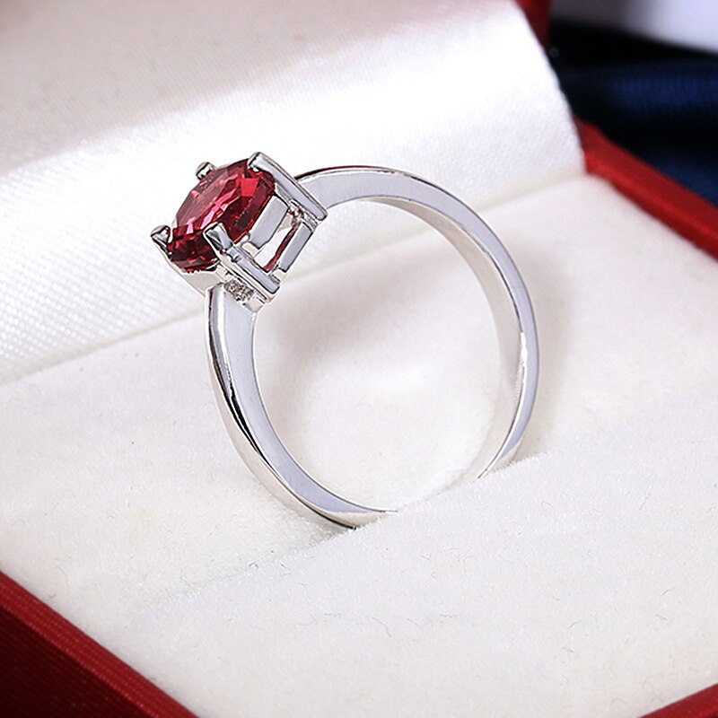 New Four Prong Square Garnet Red Ring 925 Stamp Fashion Jewelry Wedding Engagement Gift For Women