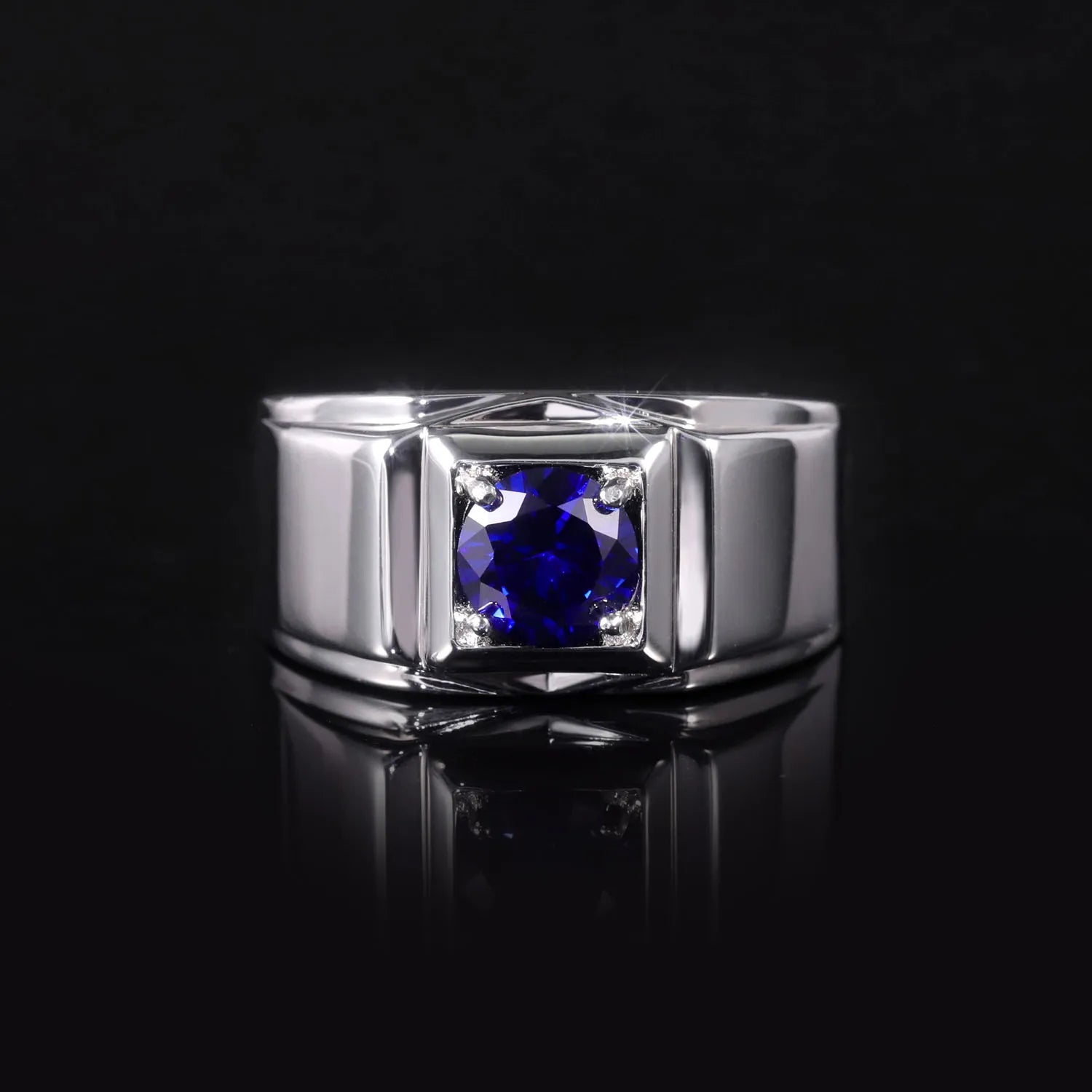 GEM'S BALLET 925 SterlingSilver Men's Engagement Rings 6.5mm Round Lab Grown Sapphire September Birthstone Gift For Him