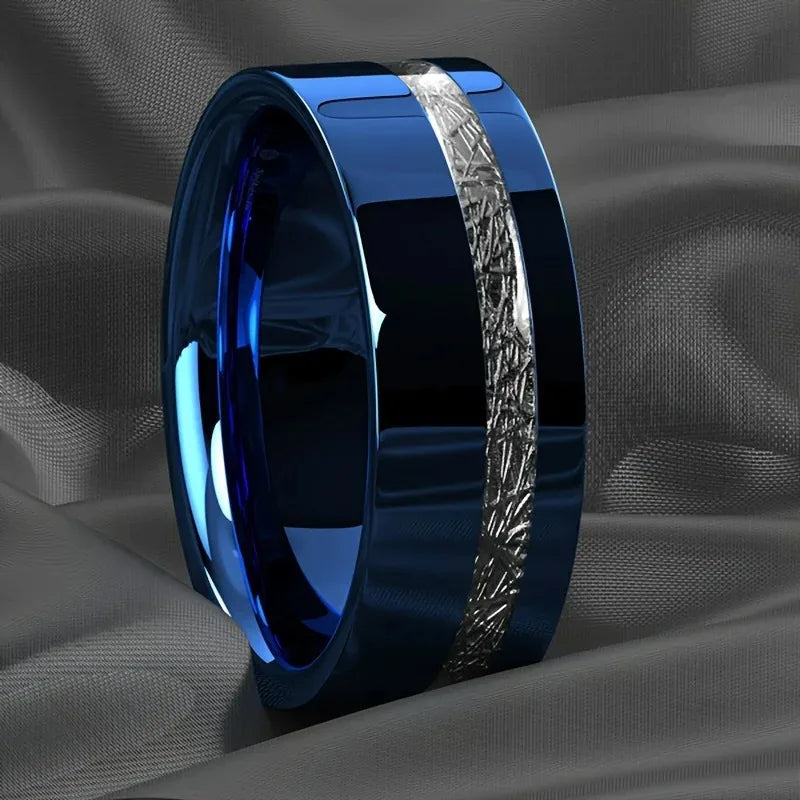 Fashion 8mm Men Gold Color Stainless Steel Rings Inlay Turquoise Rings For Men Women Wedding Engagement Band Jewelry Gift