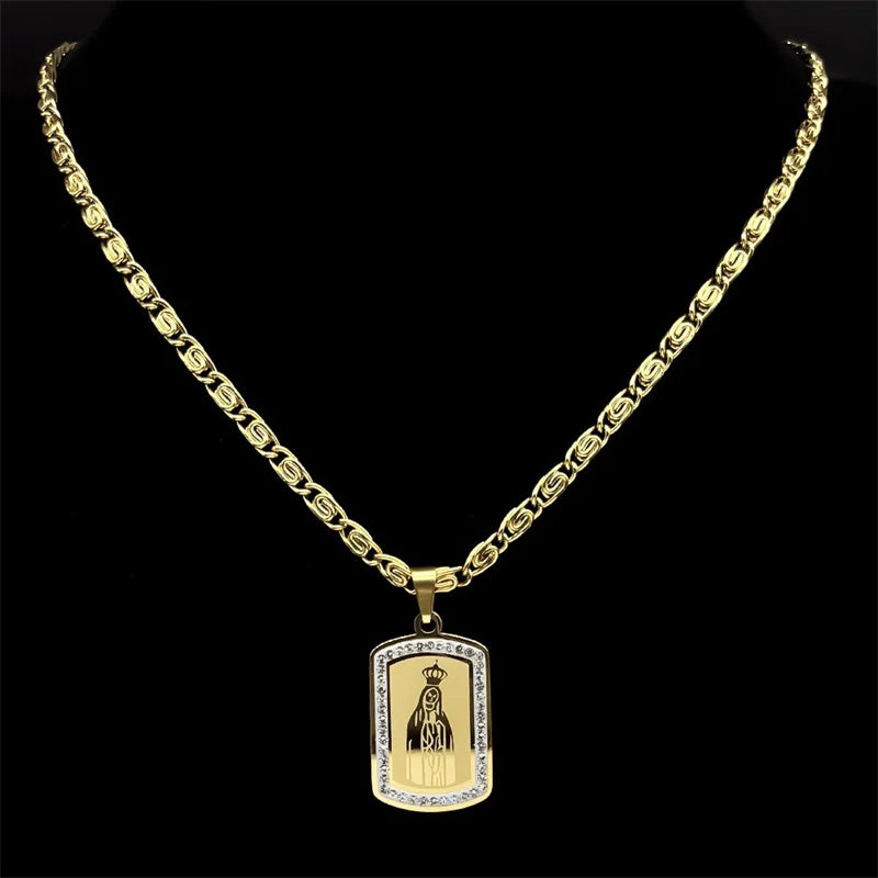 Brazilian Our Lady Of Aparecida Prayer Pendant Necklace for Women And Men Stainless Steel Gold/Silver Color Male Chain Jewelry