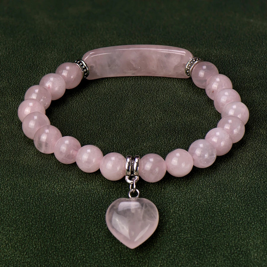Natural Stone Crystal Bracelets Strand Heart Italian Charm Beaded Matching Love Moonstone Jade Summer For Women Jewelry Gift CYSL24J 17cm