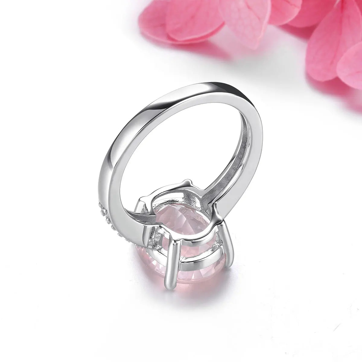 Natural Rose Quarts Sterling Silver Ring 4.2 Carats Genuine Gemstone Light Gentle Pink Crystal S925 Women Anniversary Gifts