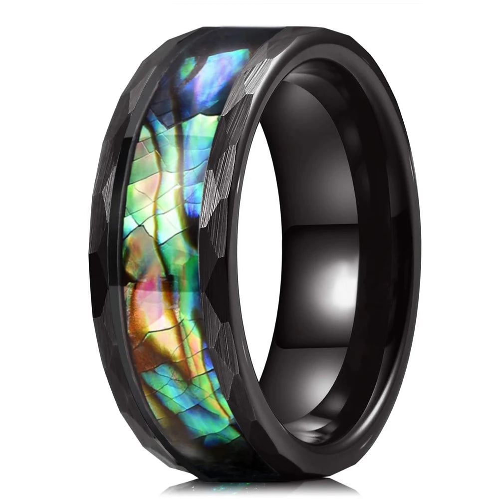 Fashion 8MM Rose Gold Color Stainless Steel Rings For Men Women Colorful Abalone Shell  Inlaid Men Rings Wedding Party Jewelry