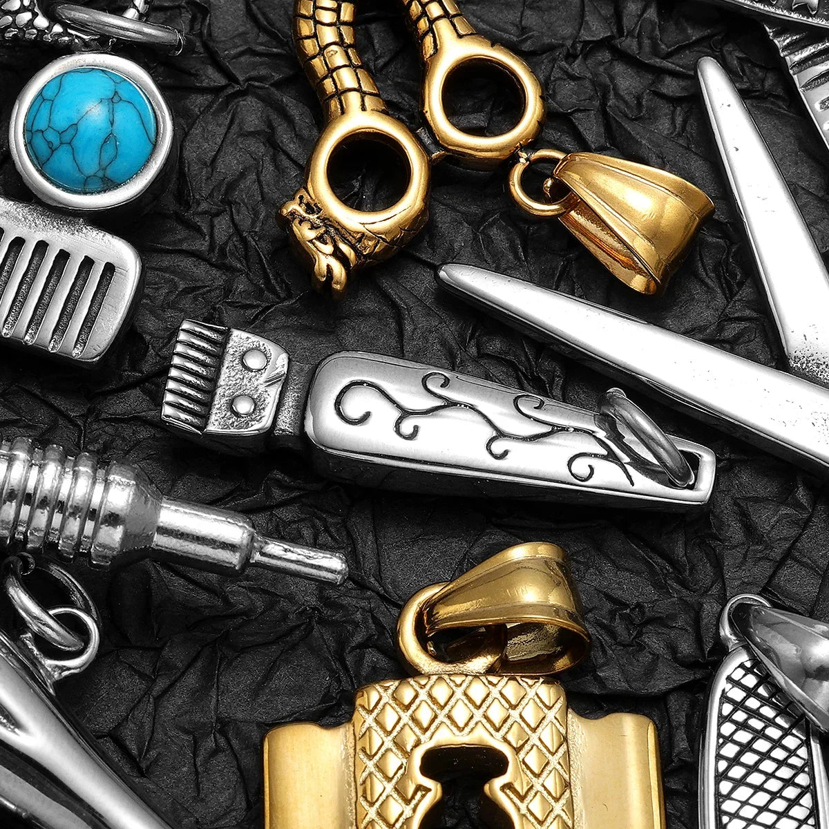 Barber Scissors Shaver Hair Drier Razor Stainless Steel Man Necklaces Pendant Chain For Women Fashion Jewelry Gifts Wholesale