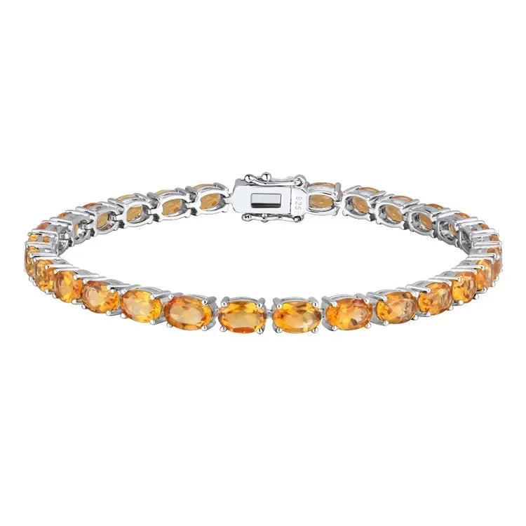 GZ ZONGFA Pure 925 Sterling Silver Women's Hand Bracelets 100% Real Gemstone Natural Topaz Peridot Amethyst Gem Fine Jewelry Citrine 17.5-18cm Rhodium Plated