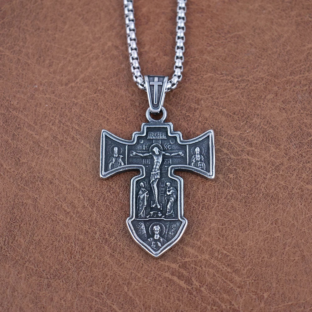 Classic Jesus Cross Series Stainless Steel Necklaces for Men Women Vintage Belief Powerful Amulet Pendant Jewelry Gift