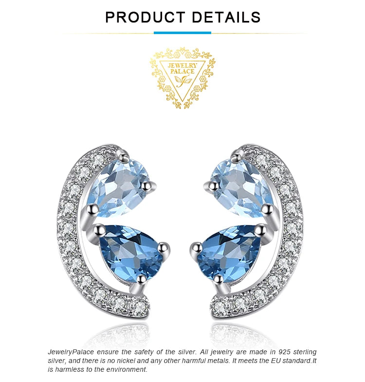 JewelryPalace Pear Natural Sky London Blue Topaz 925 Sterling Silver Stud Earrings for Woman Statement Fashion Gemstone Jewelry