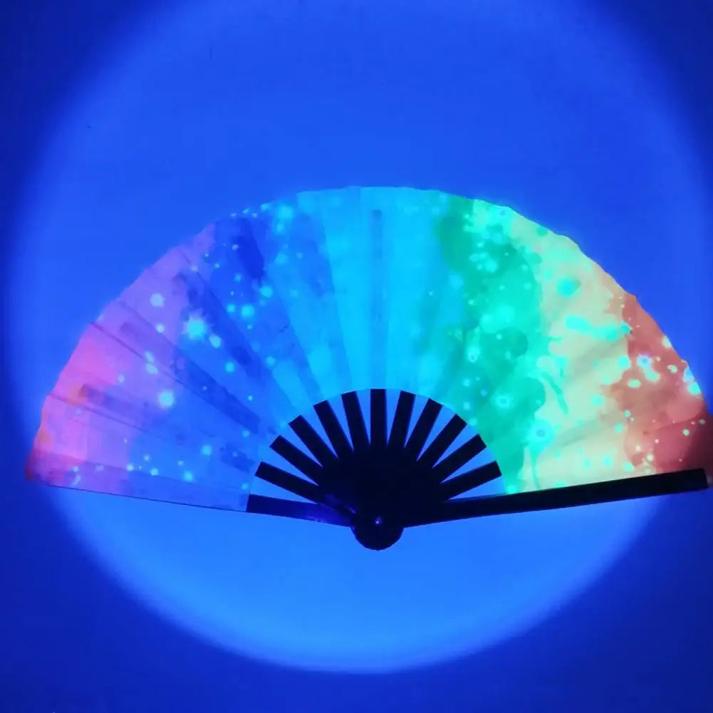 Folding Fan Colorful Holographic Rave Fans Bamboo Hand Fans for Festival Dancing Parties A