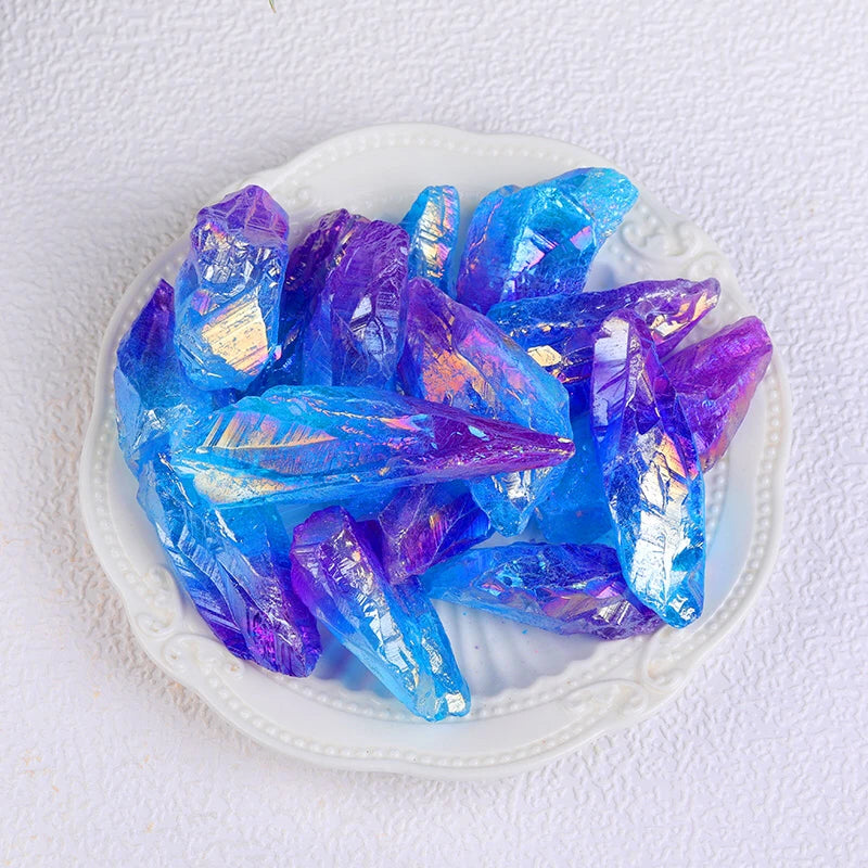1pcs Natural Crystal Raw Healing Stone Electroplate Quartz Specimens Rough Collectibles Raw Gemstone Fish Tank Decoration Energy Purple Blue