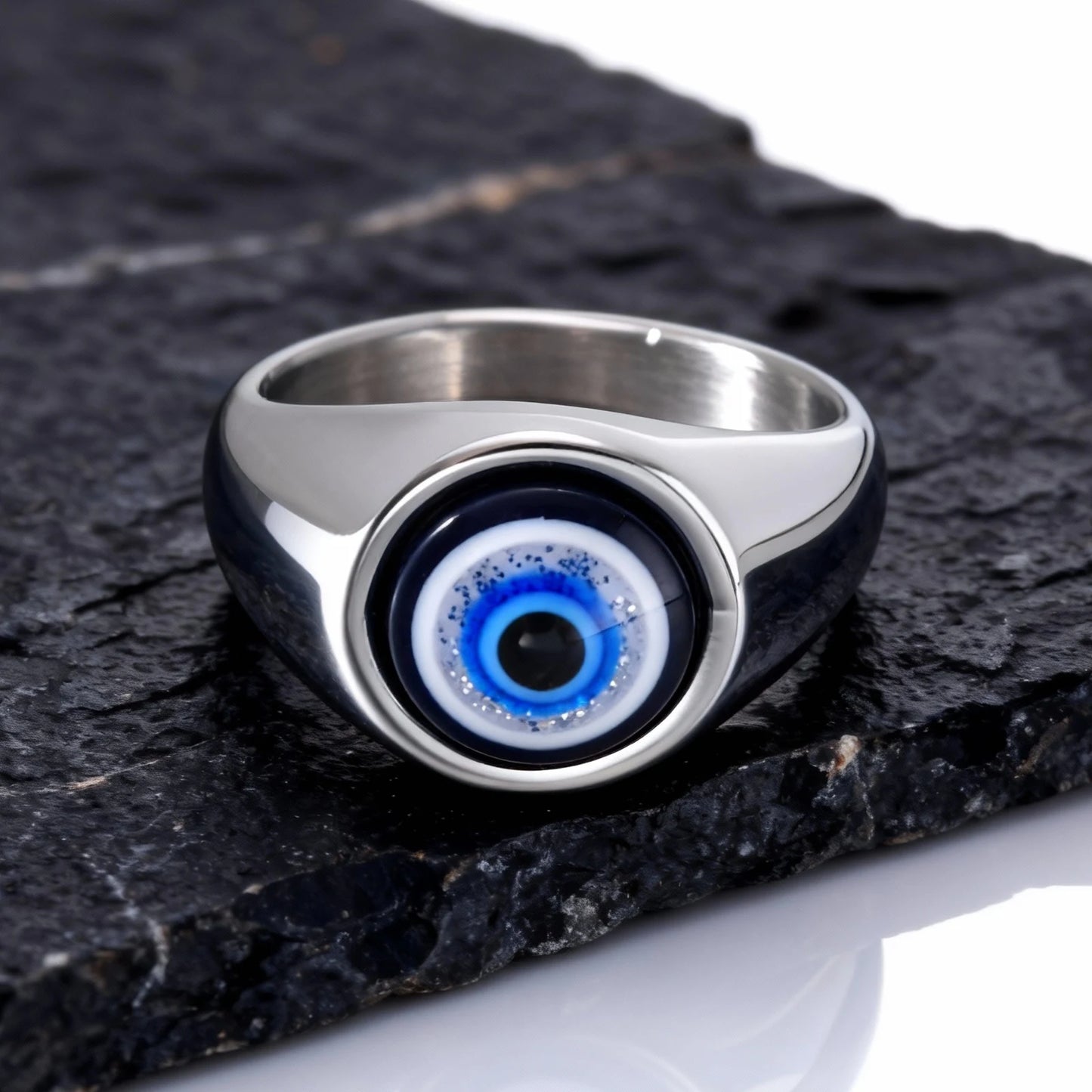 Hip Hop Evil Eye Ring for Men,Stainless Steel Blue Devil's Eye Signet Ring,Punk Eyeball Jewelry Gift