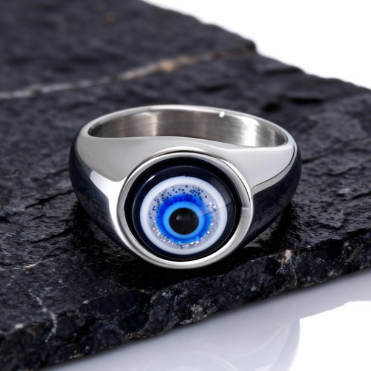 Hip Hop Evil Eye Ring for Men,Stainless Steel Blue Devil's Eye Signet Ring,Punk Eyeball Jewelry Gift