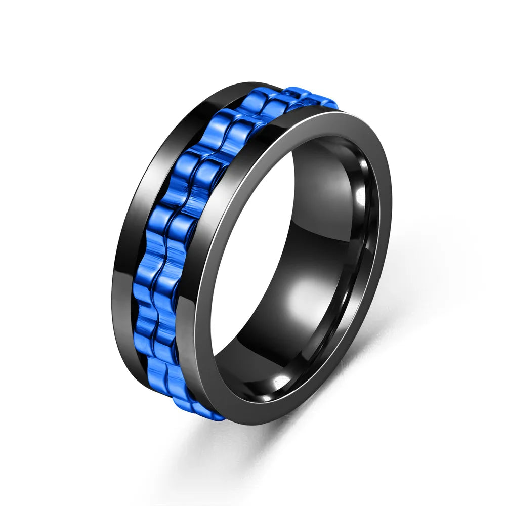 Stainless Steel Ring For Men Gear Chain Rotating Spinning Fidget Rings Punk Jewelry Size 6-13