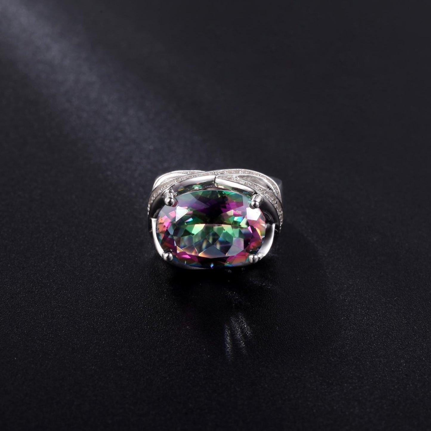 GEM'S BALLET November Birthstone 9.10Ct 12x16mm Oval Rainbow Mystic Topaz Gemstone Rings in 925 Sterling Silver Gift For Mom