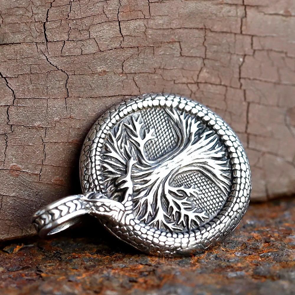 NEW Nordic Yggdrasil Viking Tree of Life Pendant Necklace Stainless Steel Vintage Ouroboros Necklace Men Amulet Jewelry