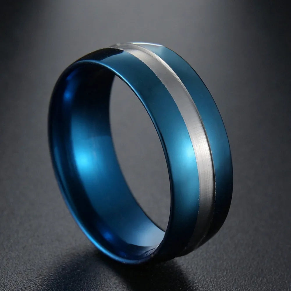Fashion New 8mm Simple Men Ring Smooth Stainless Steel Blue Charms Rings Women's Couple Jewelry Gift Dropshipping