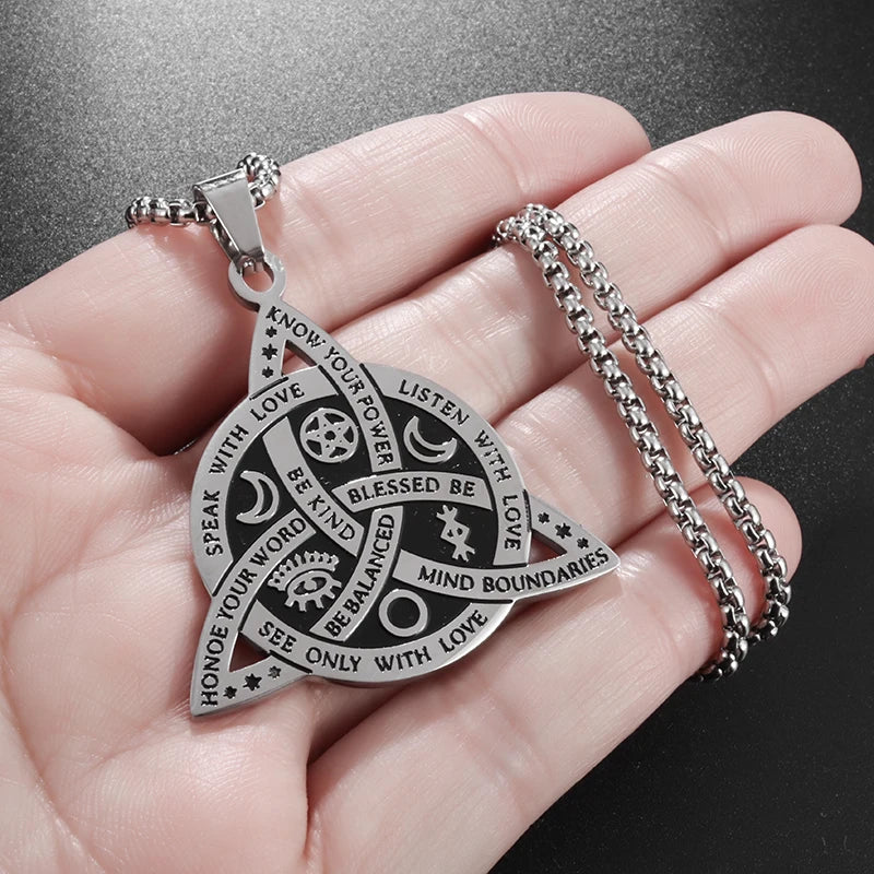 Stainless Steel Vintage Irish Celtic Trinity Knot Pendant Wiccan Witch Knot Moon Star Totem Necklace Men's Fashion Lucky Jewelry