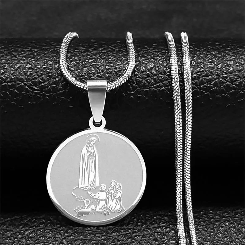 Virgin Mary Pendant Believer Necklace For Women Stainless Steel Religious Catholic Clavicle Chain Choker Necklaces Jewelry N2056
