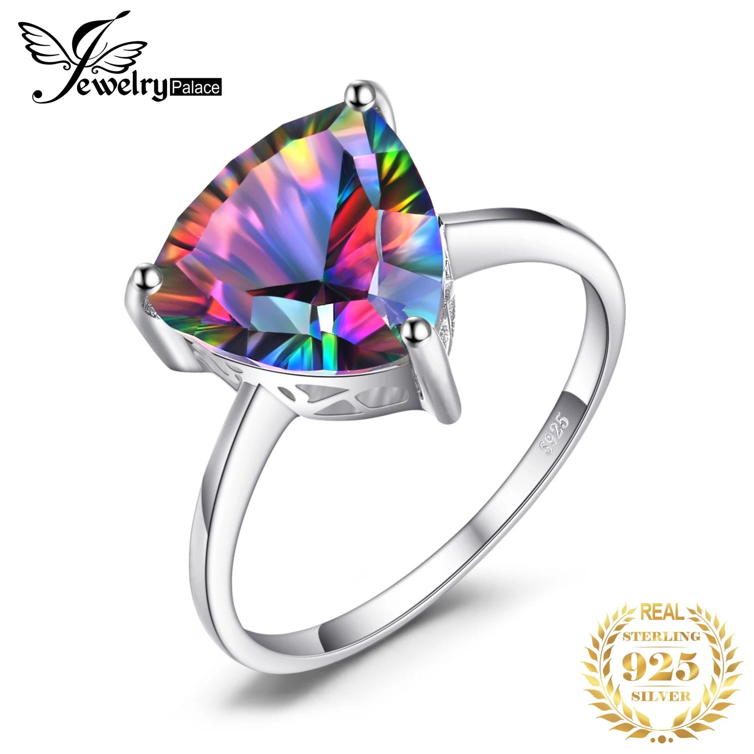 JewelryPalace 4.3ct Natural Rainbow Mystic Quartz 925 Sterling Silver Wedding Engagement Solitaire Ring for Women New Arrival CHINA