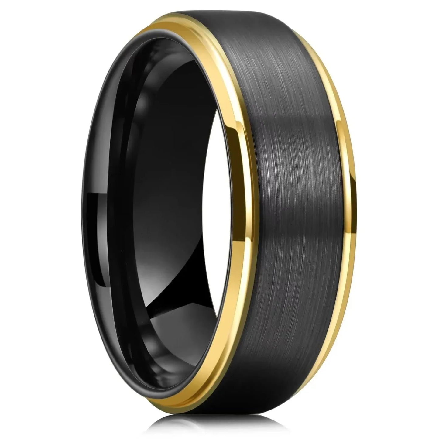 Fashion 8mm Stainless Steel Rings for Men Rose Gold Color Step Edge Black Brushed Men Rings Wedding Party Jewelry Gifts