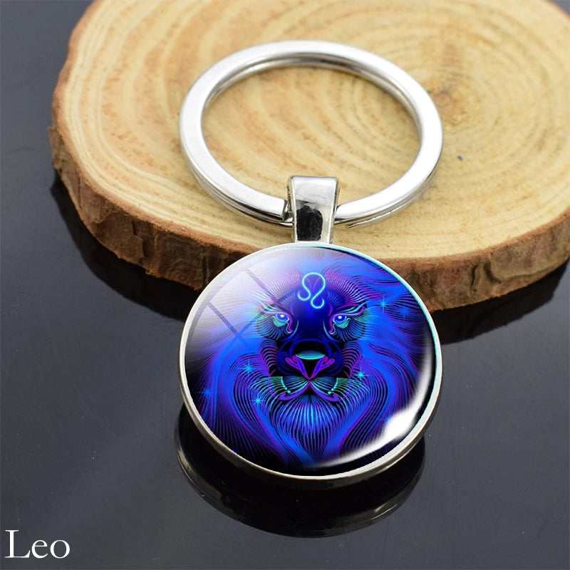 12 Zodiac Sign Keychain Sphere Ball Crystal Key Rings Scorpio Leo Aries Constellation Birthday Gift for Women and Mens Leo 2
