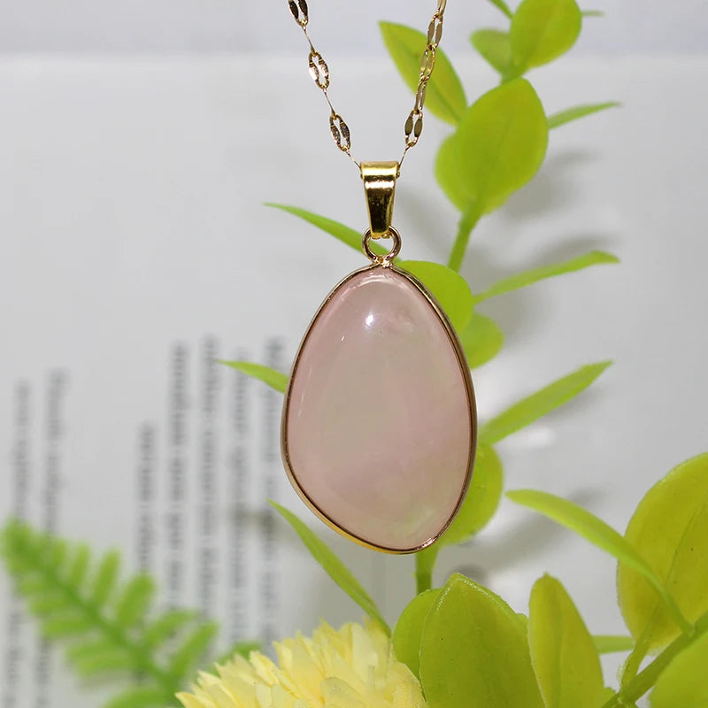 1 Piece Natural Stone Irregular Pendant Necklace Pink Crystal Amethyst Tiger Eye Necklace Pendant for Women Couple Jewelry Gift NO.2