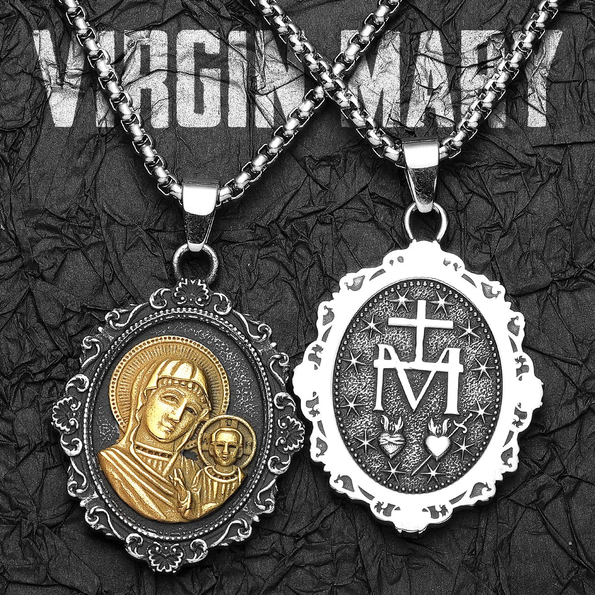Virgin Mary Powerful Amulets Stainless Steel Men Necklaces Pendant Chain Punk Trendy For Women Fashion Jewelry Gifts Wholesale