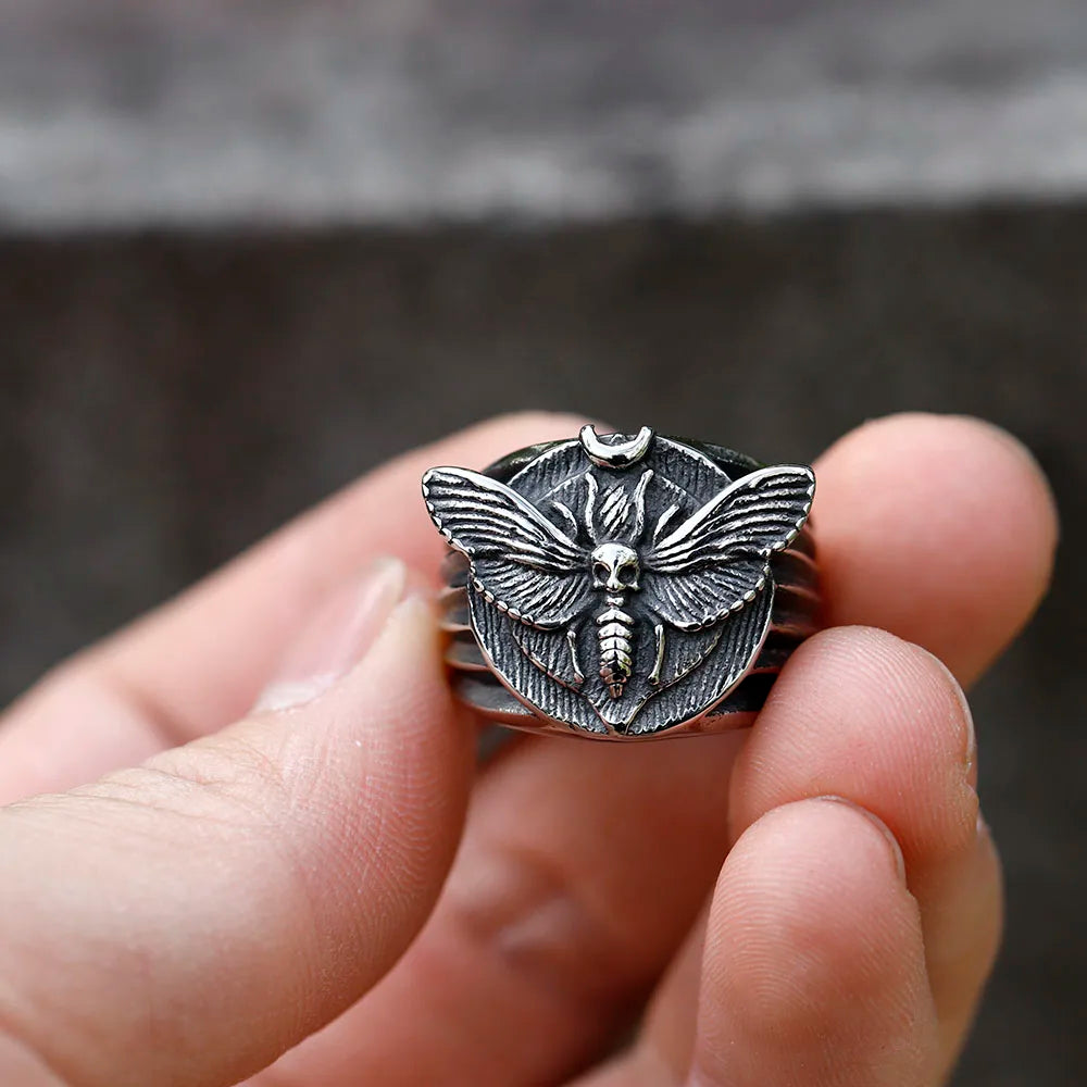NEW Men's 316L stainless-steel ringsDeath's Head Skull Moth Luxury Butterfly Rings punk Jewelry Gifts free shipping