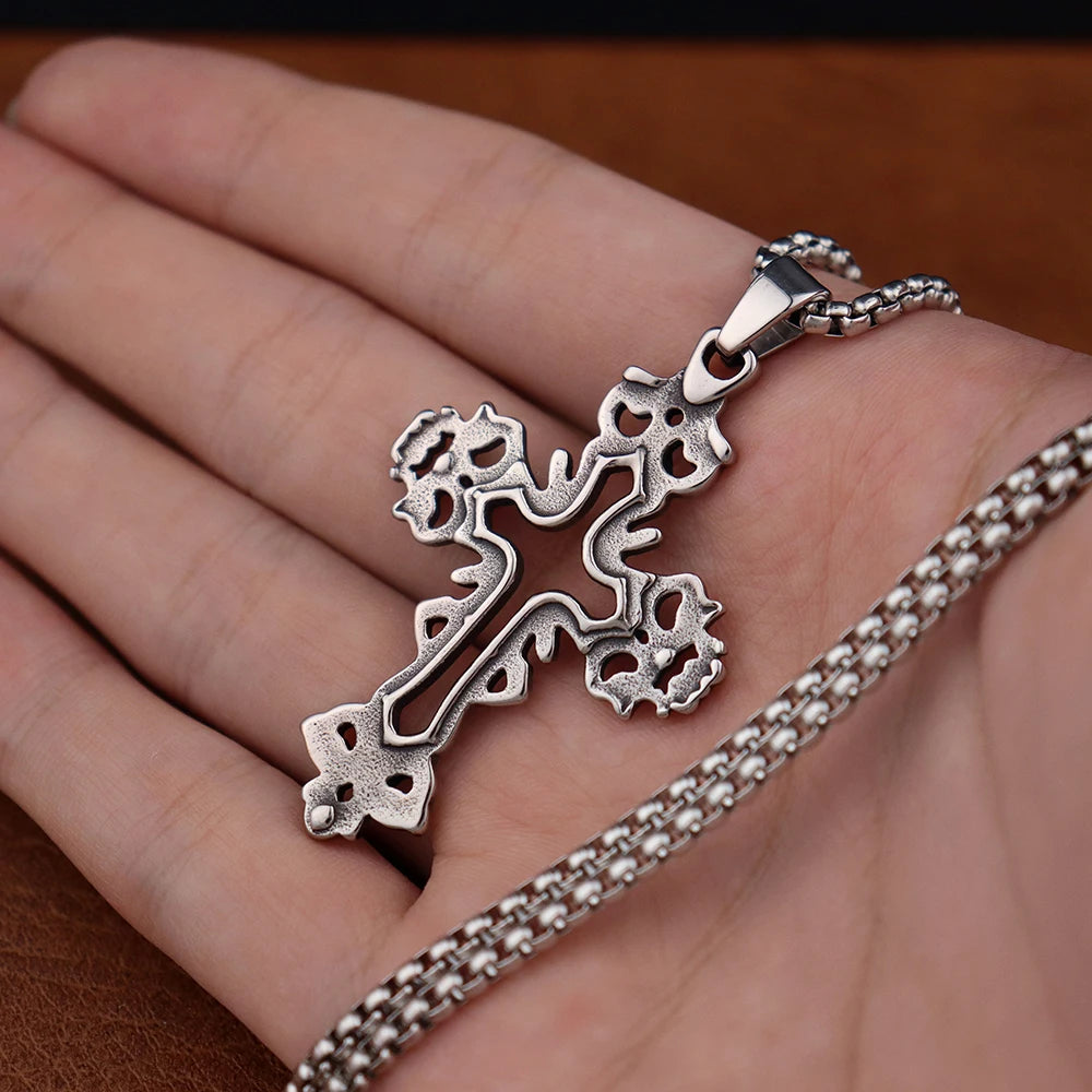 Fashion Skull Cross Necklaces Amulet Creative Hollow out design Cross Pendant Stainless Steel Jewelry Accessories Dropshipping