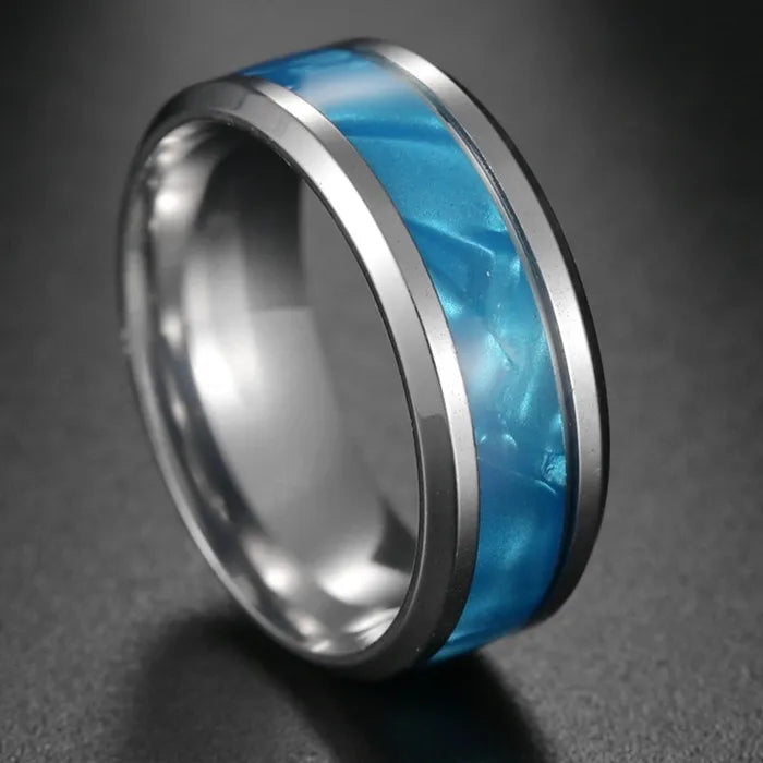 Fashion New 8mm Simple Men Ring Smooth Stainless Steel Blue Charms Rings Women's Couple Jewelry Gift Dropshipping