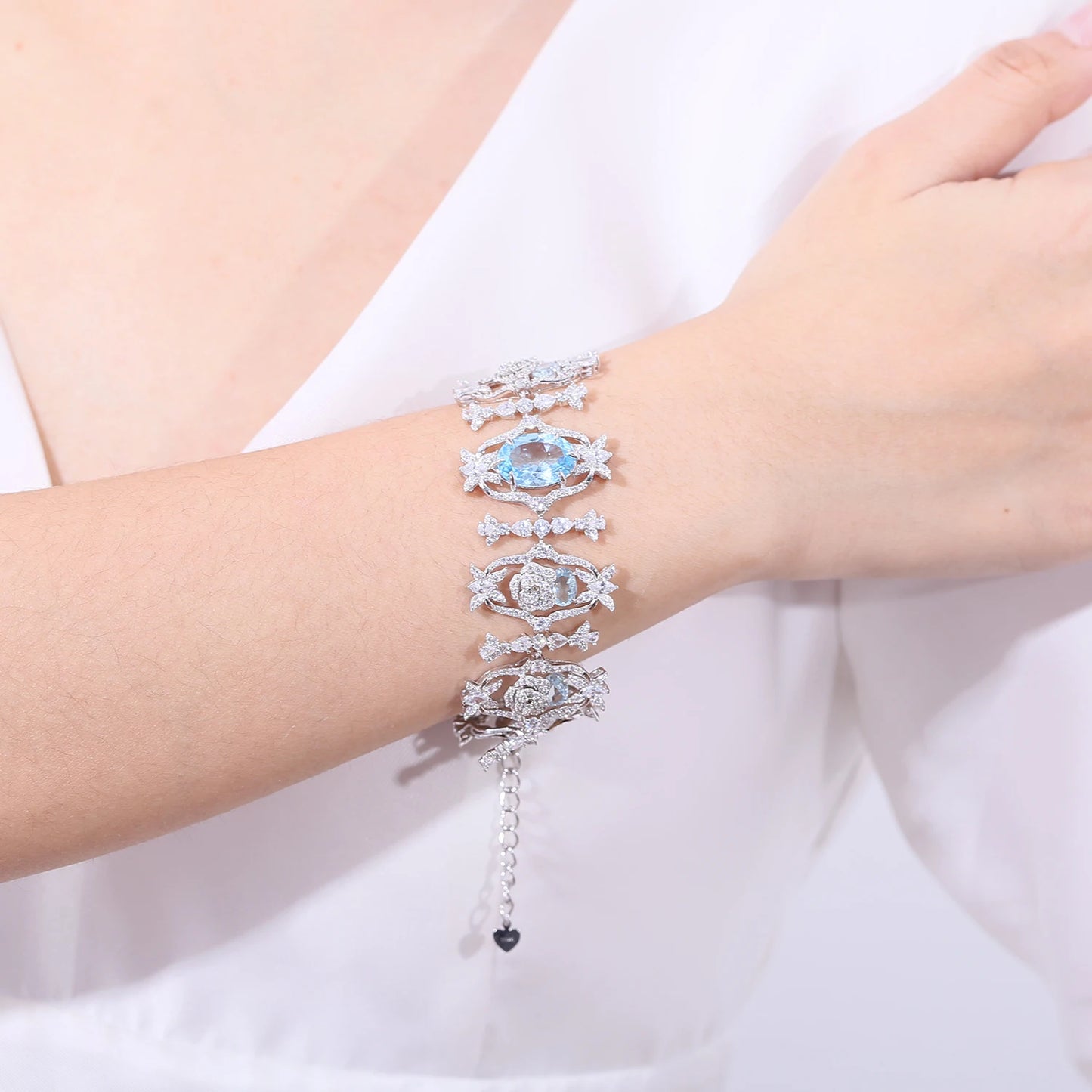 GEM'S BALLET Luxury Gemstone Bracelet Natural Sky Blue Topaz Vintage Bracelet Bangle in 925 Sterling Silver Prom Bridesmaid gift