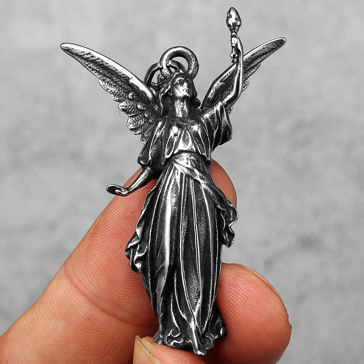 Angel Statue of Liberty Stainless Steel Men Necklaces Pendant Chain Powerful Amulet Vintage for Women Jewelry Gifts Wholesale