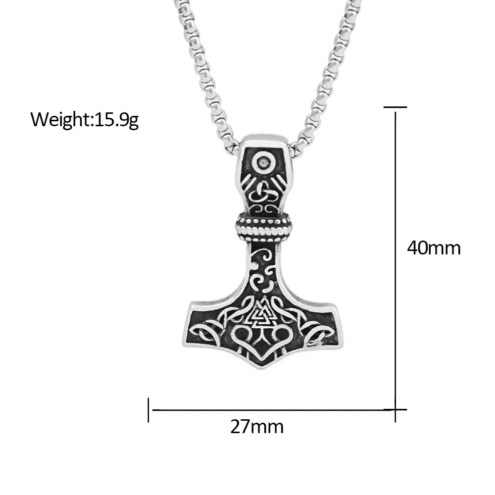Vintage Men Viking Thor's Hammer Pendant Classic Nordic Celtic Knot Necklace Stainless Steel Scandinavian Jewelry Gift