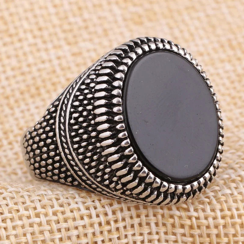 New Retro Handmade Turkish Rings for Men Vintage Double Swords Black Zircon Rings Punk 2024 Trendy Islamic Religious Muslim