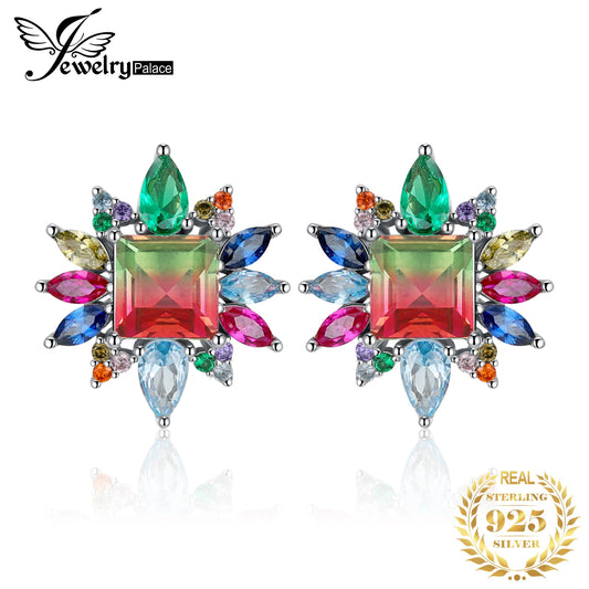 JewelryPalace New Arrival 7.4ct Nano Simulated Watermelon Tourmaline Created Ruby 925 Sterling Silver Stud Earrings for Woman CHINA