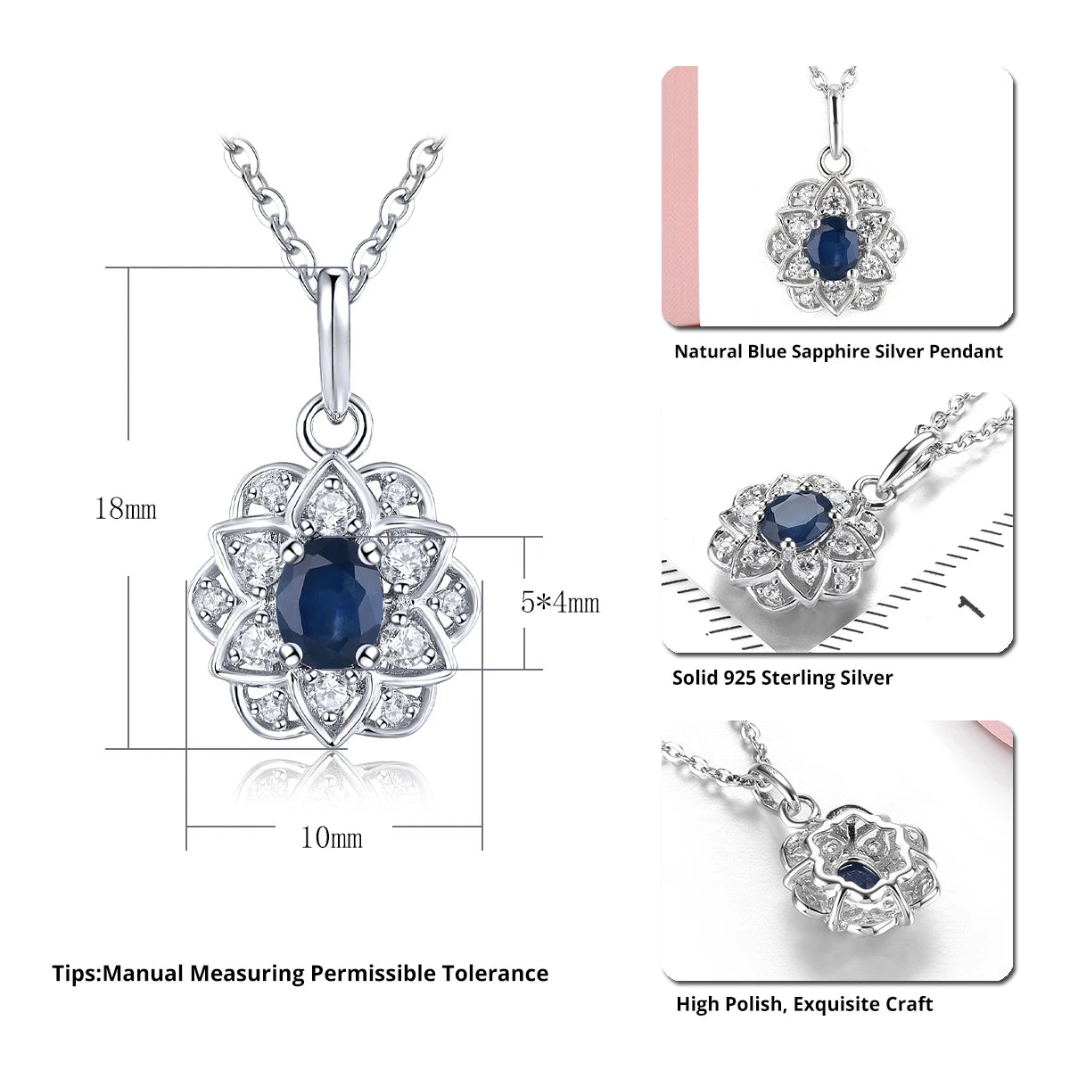 Natural Blue Sapphire Solid Sterling Silver Pendants 0.4 Carats Genuine Precious Sapphire Women Daily Fine Jewelrys Styles